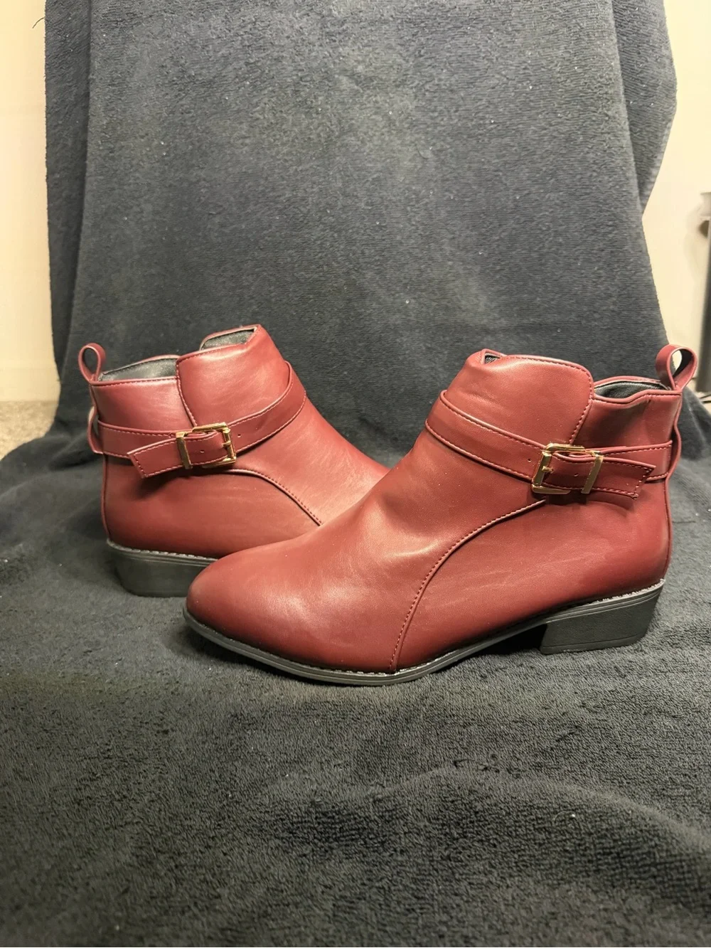 Womens Red Ankle Boot with Buckle
